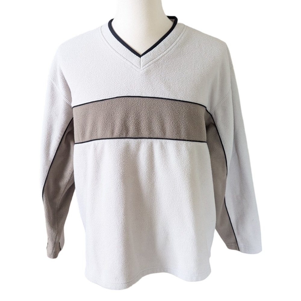 Vintage Y2K Cheetah Pullover Sweater XL Fleece Beige Black Brown Stripe Men's